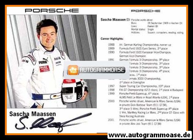 Autogramm Tourenwagen | Sascha MAASSEN | 2001 (Porsche)