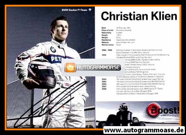 Autogramm Formel 1 | Christian KLIEN | 2008 (BMW Sauber)