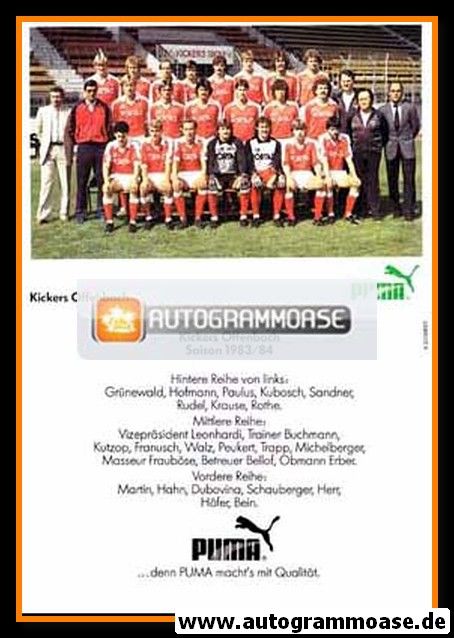 Mannschaftskarte Fussball | Kickers Offenbach | 1983 Puma
