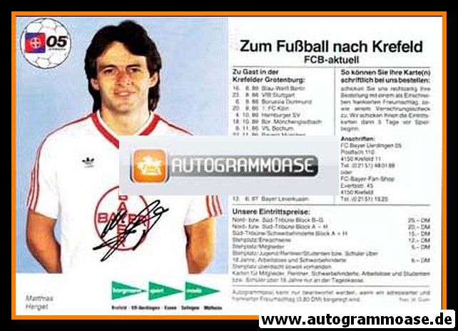 Autogramm Fussball | KFC Uerdingen 05 | 1986 Druck | Matthias HERGET