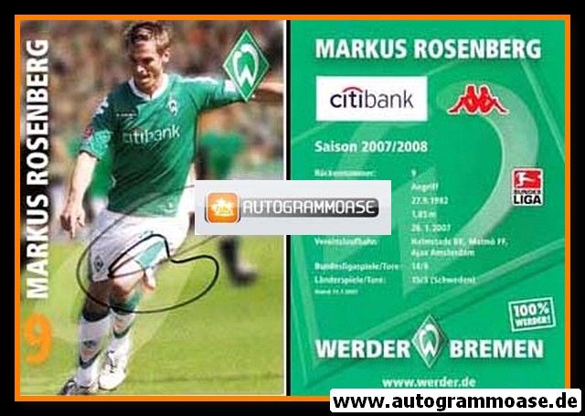 Autogramm Fussball | SV Werder Bremen | 2007 | Markus ROSENBERG