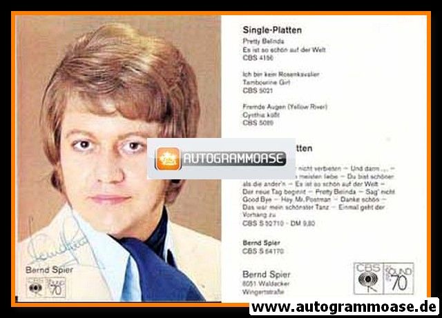 Autogramm Schlager | Bernd SPIER | 1970 "Fremde Augen" (Portrait Color) CBS