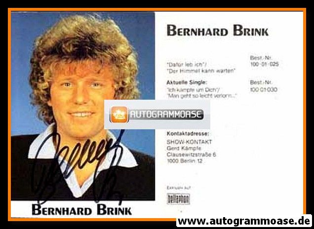 Autogramm Schlager | Bernhard BRINK | 1983 "Ich Kämpfe Um Dich" (Portrait Color Bellaphon)