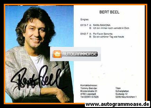 Autogramm Schlager | Bert BEEL | 1991 "So Ein Schöner Tag Wie Heute"