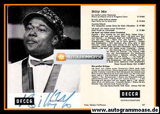 Autogramm Schlager | Billy MO | 1965 "Tirolerhut" (Decca)