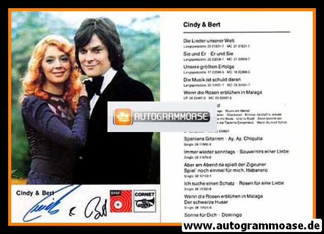 Autogramme Schlager | CINDY & BERT | 1976 "Sonne Für Dich" (BASF)