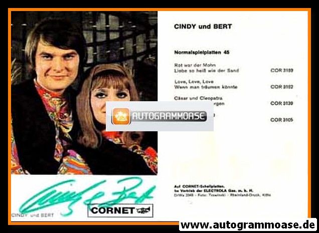 Autogramme Schlager | CINDY & BERT | 1971 "Rot War Der Mohn" (Cornet)