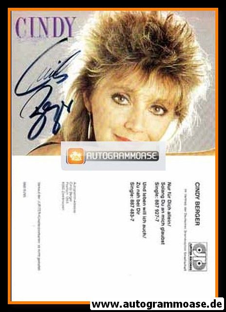 Autogramm Schlager | Cindy BERGER | 1988 "Nur Für Dich Allein" (Jupiter)