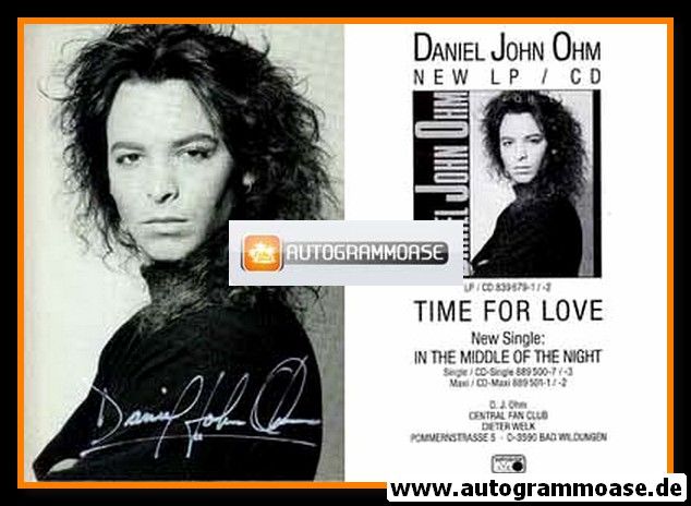 Autogramm Rock | Daniel John OHM | 1989 "In The Middle Of The Night"