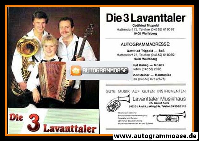 Autogramme Volksmusik | DIE 3 LAVANTTALER | 1980er (Musikhaus)