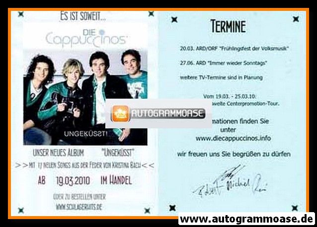 Autogramme Schlager | DIE CAPPUCCINOS | 2010 Druck "Ungeküsst" 