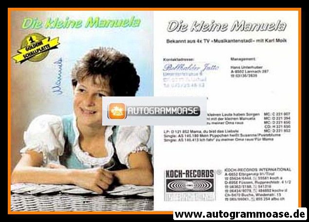 Autogramm Volksmusik | DIE KLEINE MANUELA | 1980er "Mama Du Bist Das Liebste"