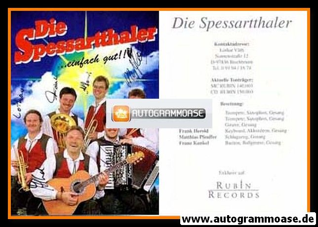Autogramme Volksmusik | DIE SPESSARTTHALER | 1990er (Rubin)