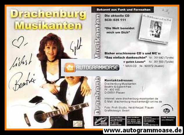 Autogramme Volksmusik | DRACHENBURG MUSIKANTEN | 2002 "Die Welt Beneidet Mich Um Dich" (Lyrics)