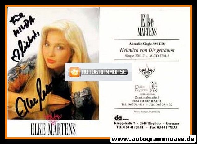 Autogramm Schlager | Elke MARTENS | 1992 "Heimlich Von Dir Geträumt" (DA Music)