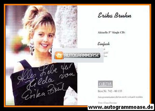 Autogramm Schlager | Erika BRUHN | 1992 "Einfach" (Carlton)