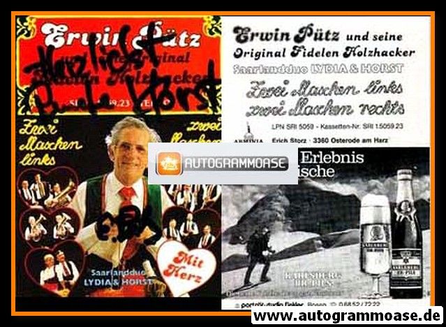 Autogramm Volksmusik | Erwin PÜTZ | 1985 "Zwei Maschen Links ..."