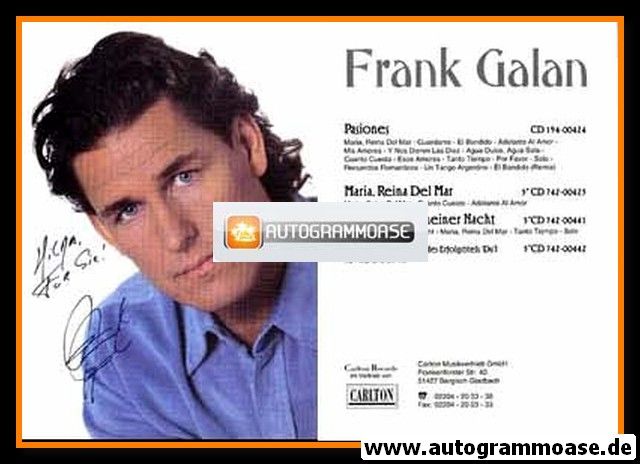 Autogramm Schlager | Frank GALAN | 1998 "Tu"