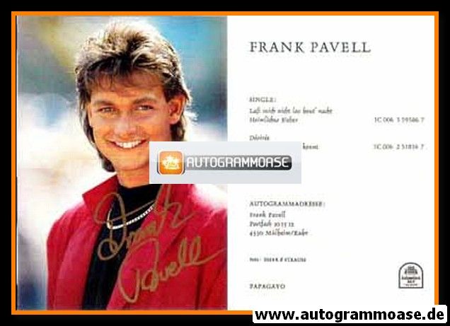 Autogramm Schlager | Frank PAVELL | 1989 "Desiree" (Portrait Color Papagayo)