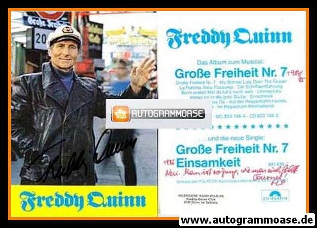 Autogramm Schlager | Freddy QUINN | 1984 "Grosse Freiheit Nr. 7" (Portrait Color Polydor)