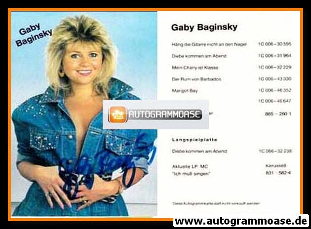 Autogramm Schlager | Gaby BAGINSKY | 1987 "Ich Muss Singen"