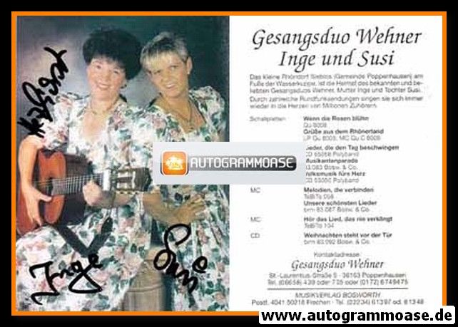 Autogramme Volksmusik | GESANGSDUO WEHNER | 2003 "Weihnachten Steht Vor Der Tür"