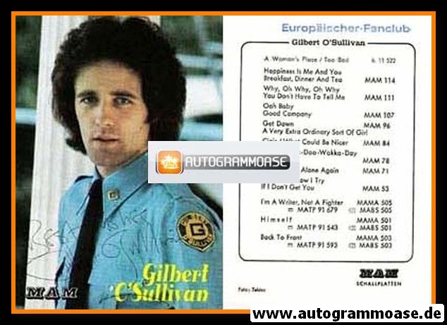 Autogramm Rock | Gilbert O´SULLIVAN | 1975 "You Never Listen To Reason" Druck