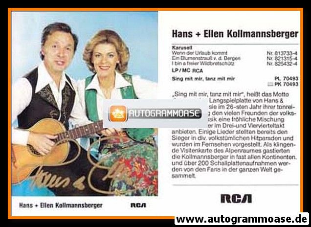 Autogramme Volksmusik | Hans + Ellen KOLLMANNSBERGER | 1984 "Sing Mit Mir Tanz Mit Mir"