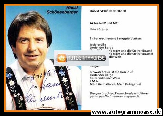 Autogramm Volksmusik | Hansl SCHÖNENBERGER | 1990er "I Bin A Steirer"