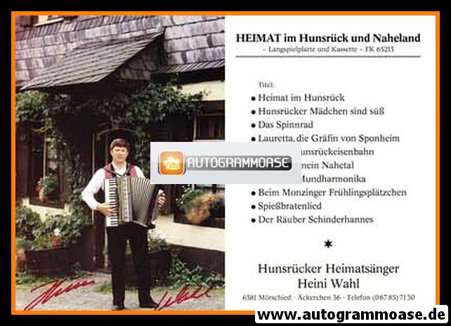 Autogramm Volksmusik | Heini WAHL | 1990er "Heimat Im Hunsrück Und Nahland"