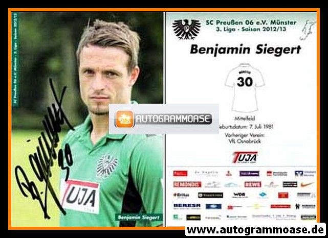69544 Benjamin Siegert Preussen Münster 14-15 original signierte Autogrammkarte 