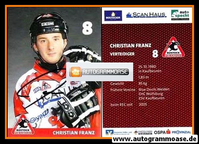 Autogramm Eishockey | Rostock Piranhas | 2000er | Christian FRANZ