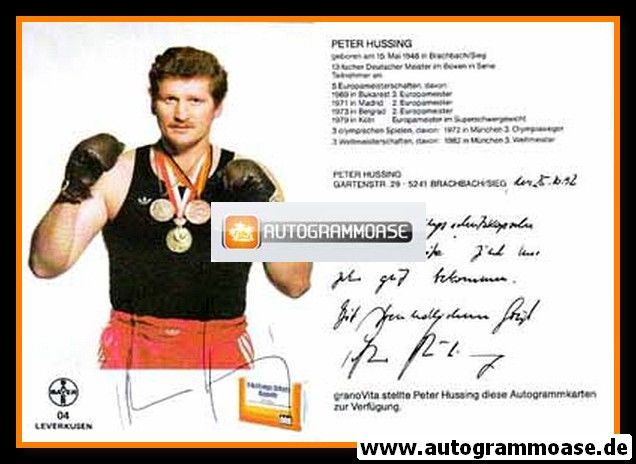 Autogramm Boxen | Peter HUSSING | 1980er (Portrait Color Bayer Leverkusen) OS-Bronze