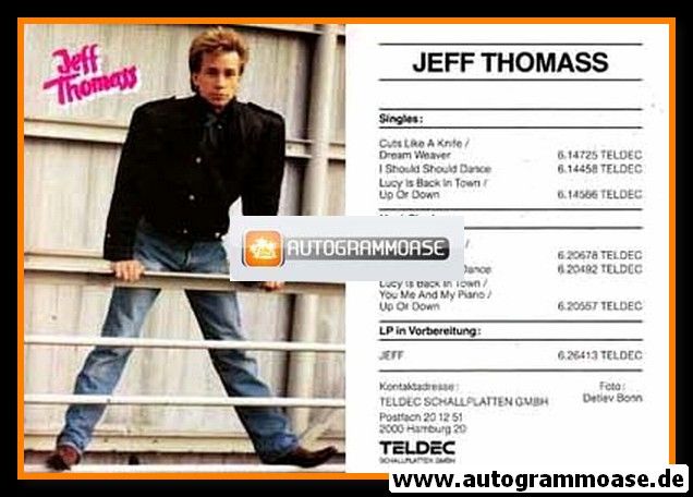 Autogrammkarte Pop | Jeff THOMASS | 1986 "Cuts Like A Knife"