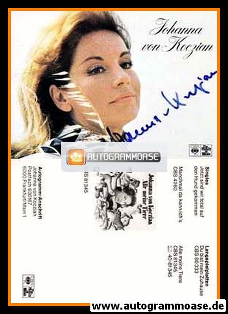 Autogramm Schlager | Johanna VON KOCZIAN | 1976 "Alle Meine Tiere" (CBS)
