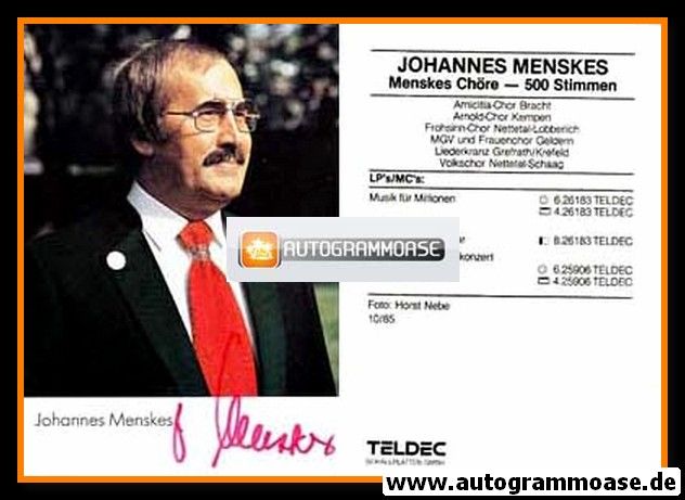 Autogramm Dirigent | Johannes MENSKES | 1985 "Musik Für Millionen"
