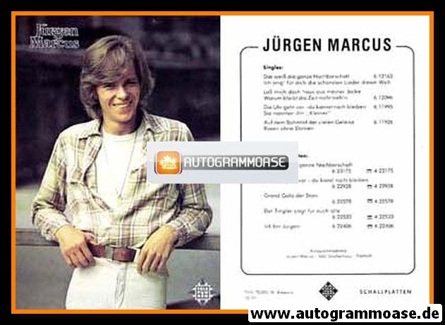 Autogramm Schlager | Jürgen MARCUS | 1977 "Ganze Nachbarschaft" (Portrait Color Telefunken)