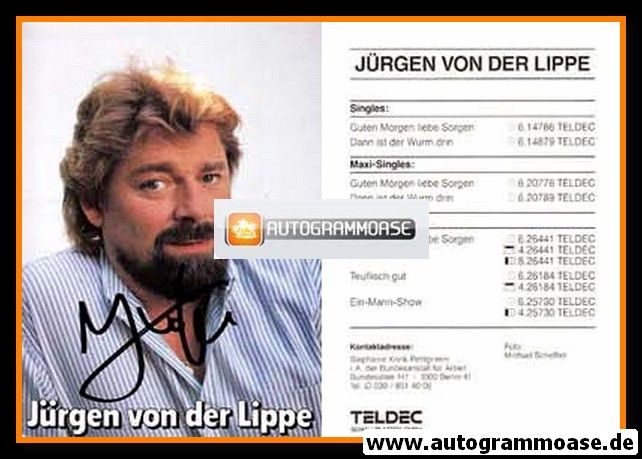 Autogramm Schlager | Jürgen VON DER LIPPE | 1987 "Guten Morgen Liebe Sorgen"