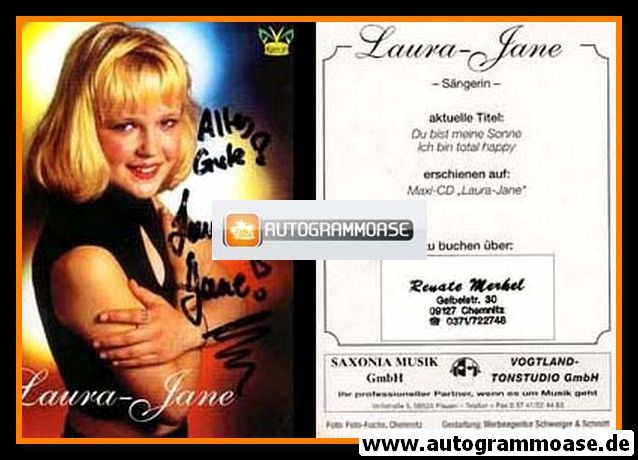 Autogramm Schlager | LAURA-JANE | 1990er "Du Bist Meine Sonne"