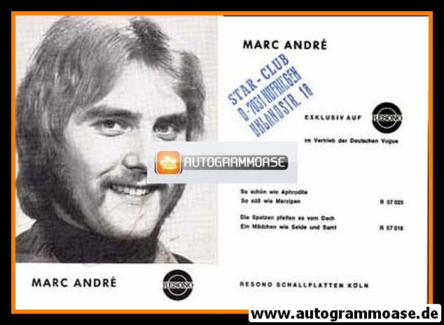 Autogramm Schlager | Marc ANDRE | 1971 "So Schön Wie Aphrodite"