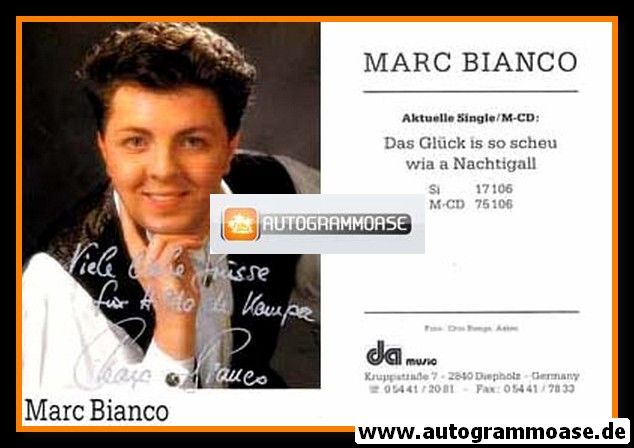 Autogramm Schlager | Marc BIANCO | 1991 "Das Glück Ist So Scheu" (DA Music)