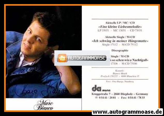 Autogramm Schlager | Marc BIANCO | 1992 "Eine Kleine Liebesmelodie" (DA Music)