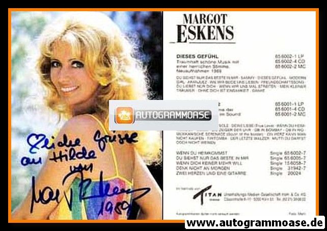 Autogramm Schlager | Margot ESKENS | 1987 "Dieses Gefühl" (Mondial)