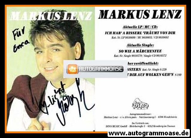 Autogramm Schlager | Markus LENZ | 1992 "Ich Hab´ A Bisserl ´Träumt Von Dir"