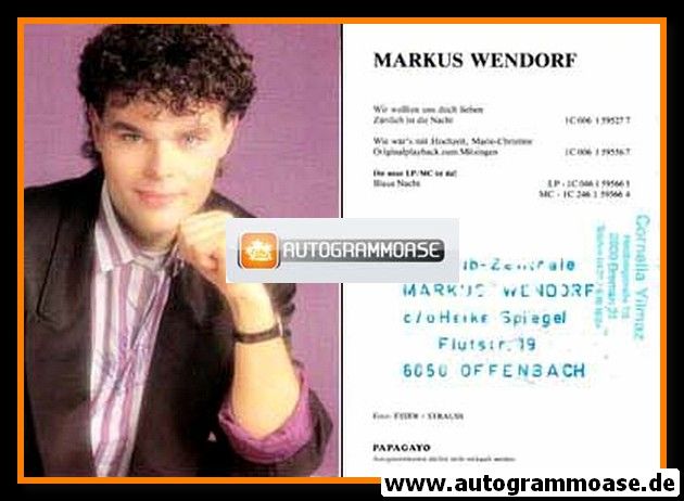 Autogramm Schlager | Markus WENDORF | 1985 "Blaue Nacht"