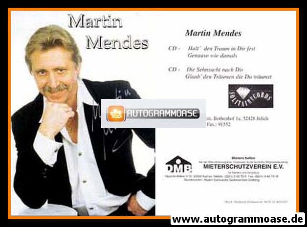 Autogramm Schlager | Martin MENDES | 2000 "Die Sehnsucht Nach Dir"