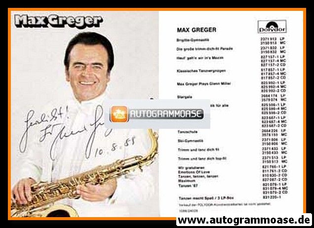 Autogramm Jazz | Max GREGER | 1980 "Tanzen Macht Spass" (Portrait Color Polydor)