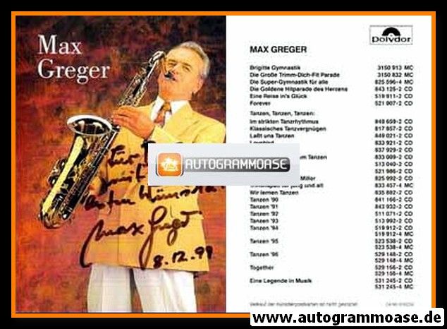 Autogramm Jazz | Max GREGER | 1996 "Eine Legende In Musik" (Portrait Color Polydor)