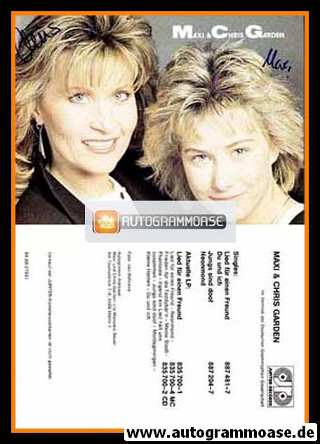 Autogramme Schlager | Maxi + Chris GARDEN | 1988 "Lied Für Einen Freund"