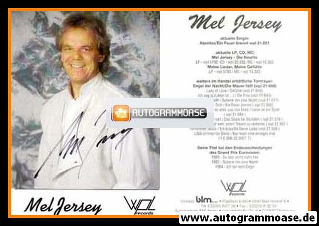 Autogramm Schlager | Mel JERSEY | 1987 "Atemlos"